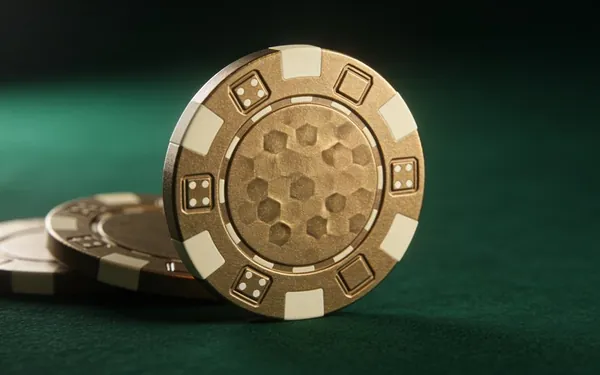 Large gold token resting on casino chips