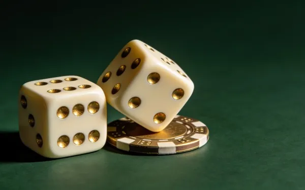 Two dice on a casino chip