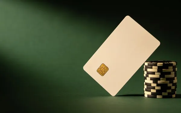 Payment card leaning on a stack of chips