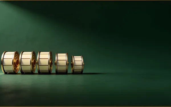 Row of small slot reels on a green table