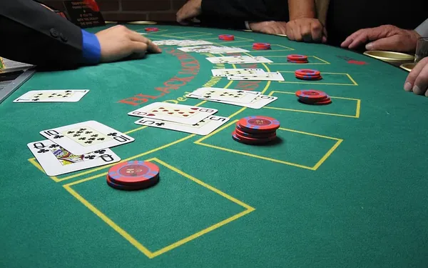 Blackjack table with cards and chips